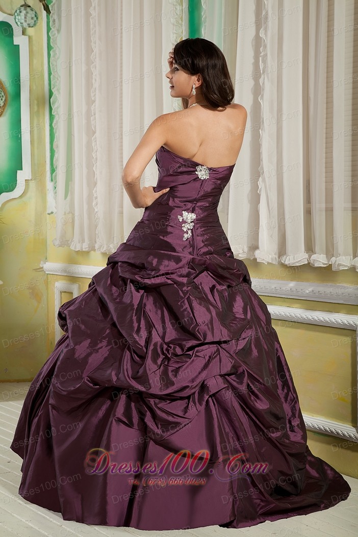 Dark Purple A-line Appliques Strapless Quinceanera Dress