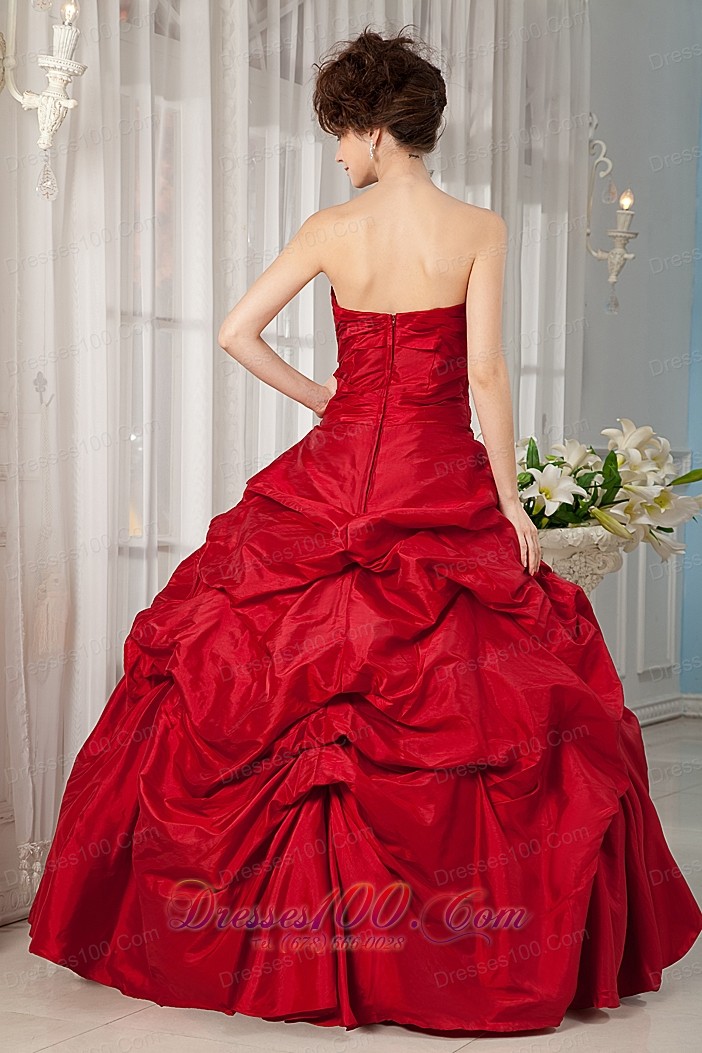 Wine Red Appliques Strapless Floor-length Quinceanera Dress