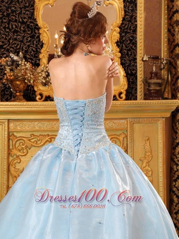 Baby Blue Quinceanera Dress Strapless Beading Floor-length