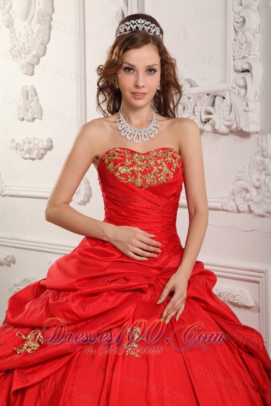 Elegent Red Sweetheart Sweet 16 Dress Floor-length Taffeta