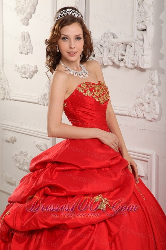Elegent Red Sweetheart Sweet 16 Dress Floor-length Taffeta