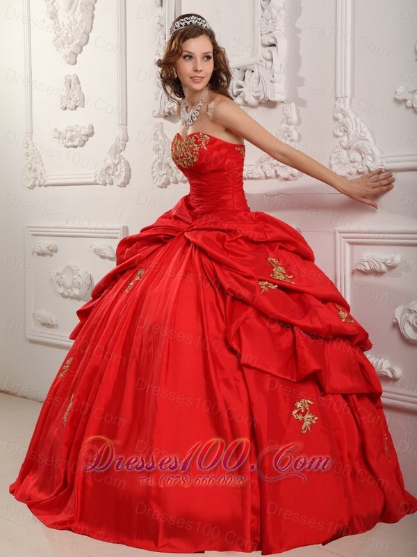 Elegent Red Sweetheart Sweet 16 Dress Floor-length Taffeta