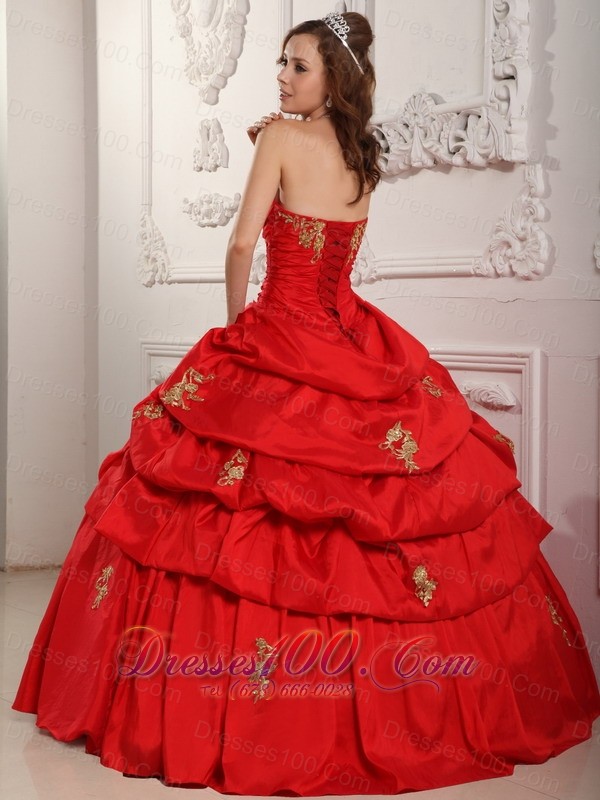 Elegent Red Sweetheart Sweet 16 Dress Floor-length Taffeta