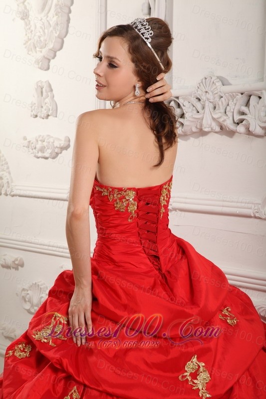 Elegent Red Sweetheart Sweet 16 Dress Floor-length Taffeta