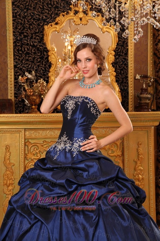Navy Blue Quinceanera Dress Appliques Beading Taffeta