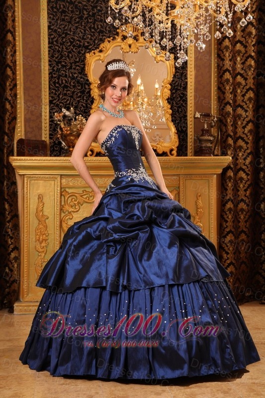 Navy Blue Quinceanera Dress Appliques Beading Taffeta