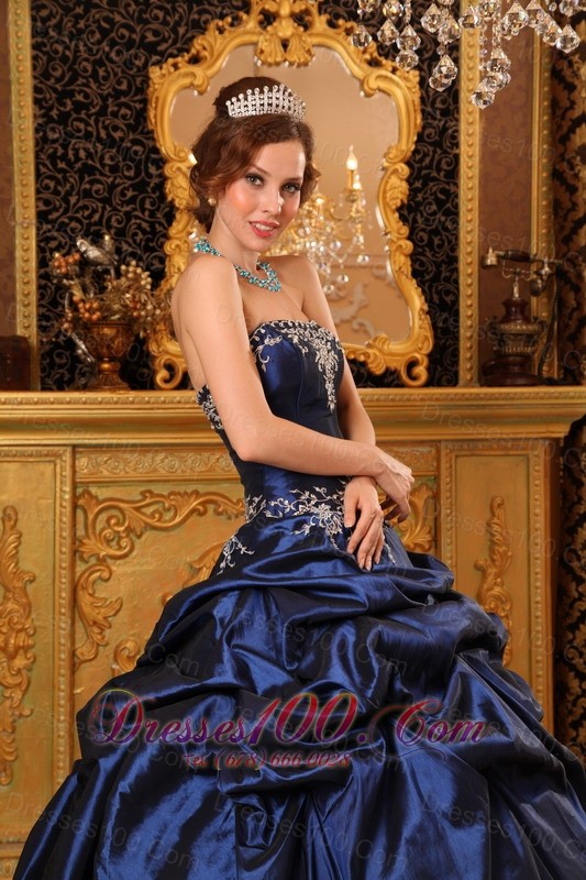 Navy Blue Quinceanera Dress Appliques Beading Taffeta