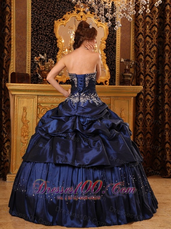 Navy Blue Quinceanera Dress Appliques Beading Taffeta