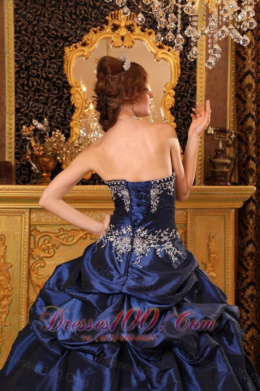 Navy Blue Quinceanera Dress Appliques Beading Taffeta