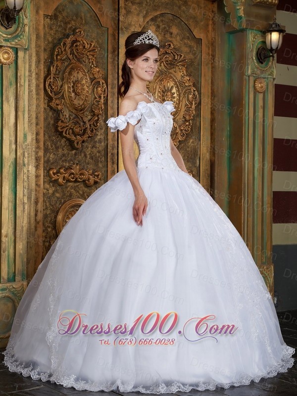 White Sweet 16 Dress Off The Shoulder Organza Appliques