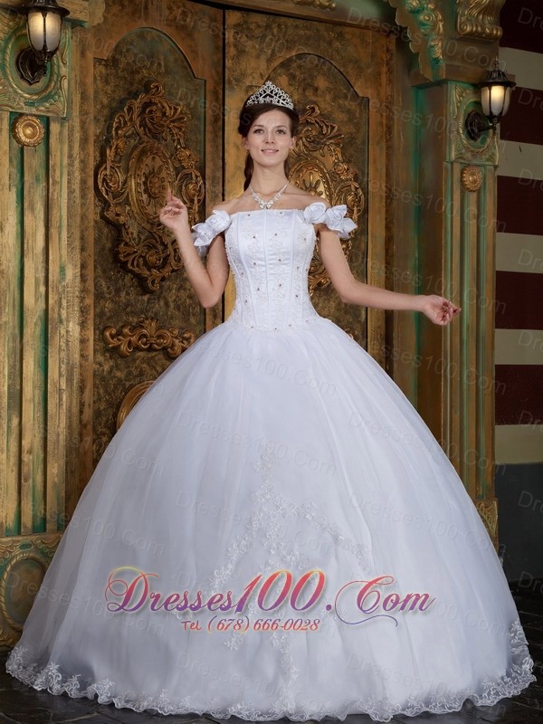 White Sweet 16 Dress Off The Shoulder Organza Appliques