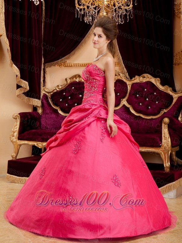 Coral Red Quinceanera Dress Appliques Floor-length