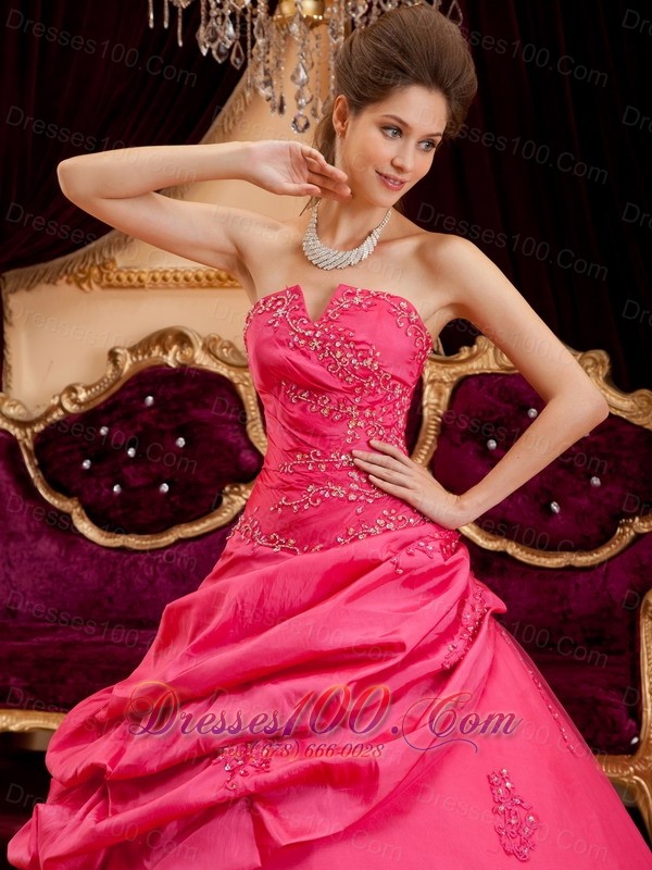 Coral Red Quinceanera Dress Appliques Floor-length