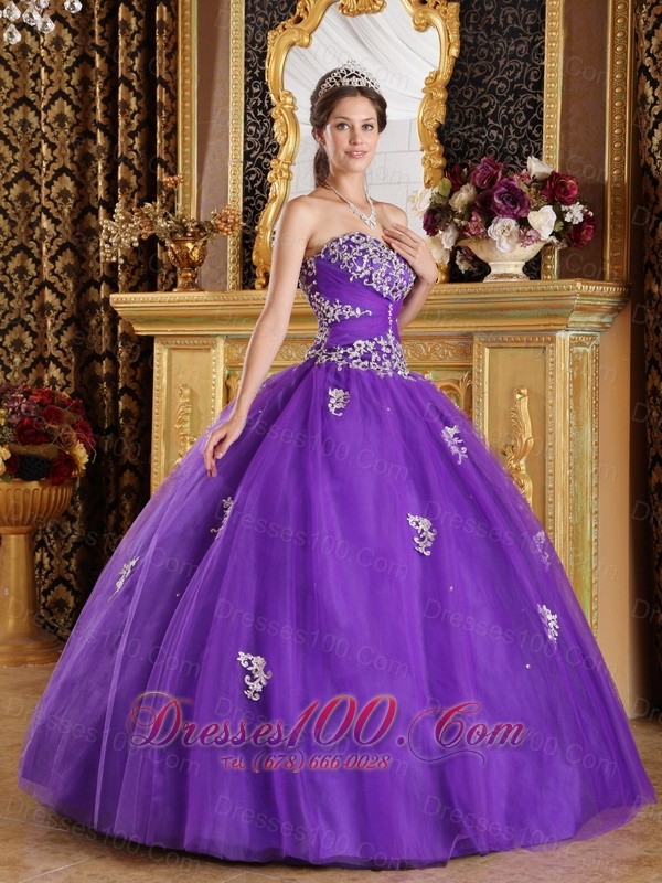Purple Sweetheart Quinceanera Dress Appliques Floor-length