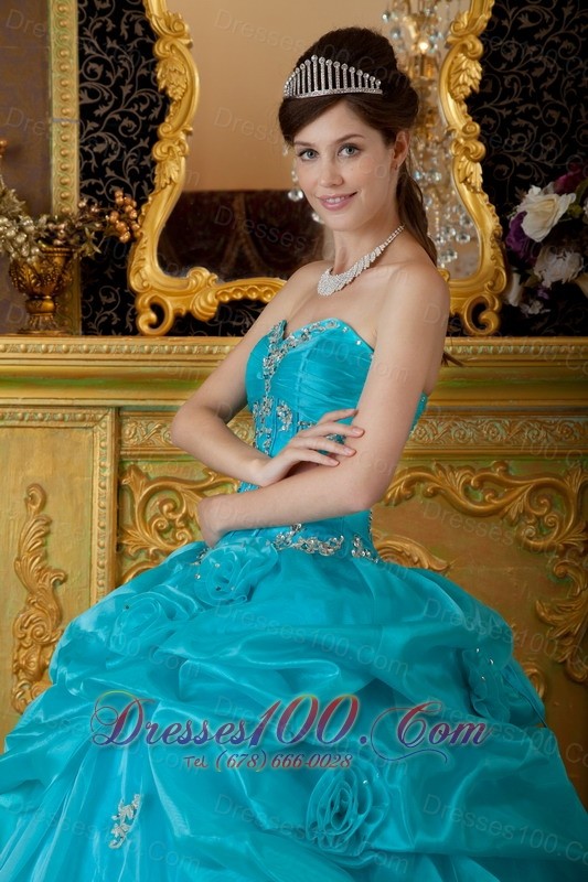 Teal Floor-length Quinceanera Dress Sweetheart Appliques