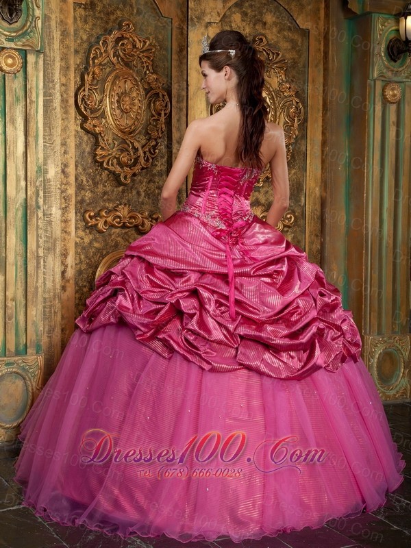 Hot Pink Sweetheart Appliques Quinceanera Dress