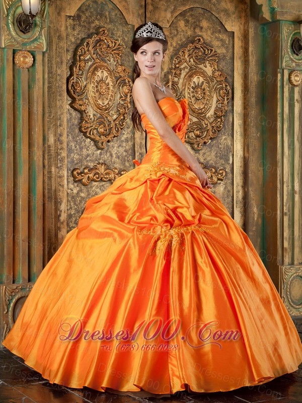 Spring Orange Sweetheart Appliques Quinceanera Dress
