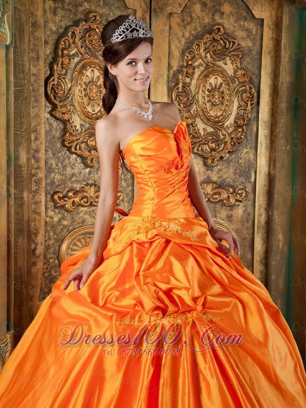 Spring Orange Sweetheart Appliques Quinceanera Dress