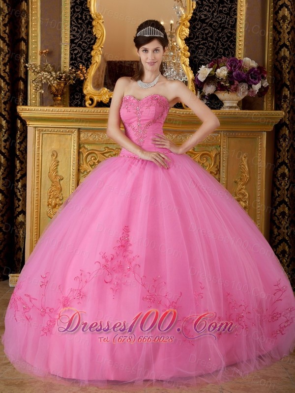 2013 Rose Pink Sweetheart Appliques Ball Gown for Sweet 16
