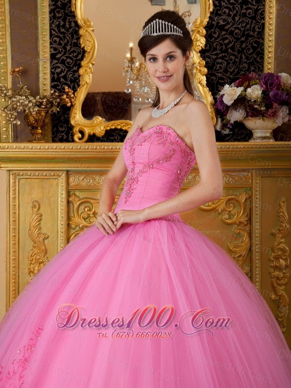 2013 Rose Pink Sweetheart Appliques Ball Gown for Sweet 16