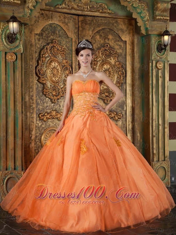 Orange Appliques Beading Sweetheart Quinceanera Dress