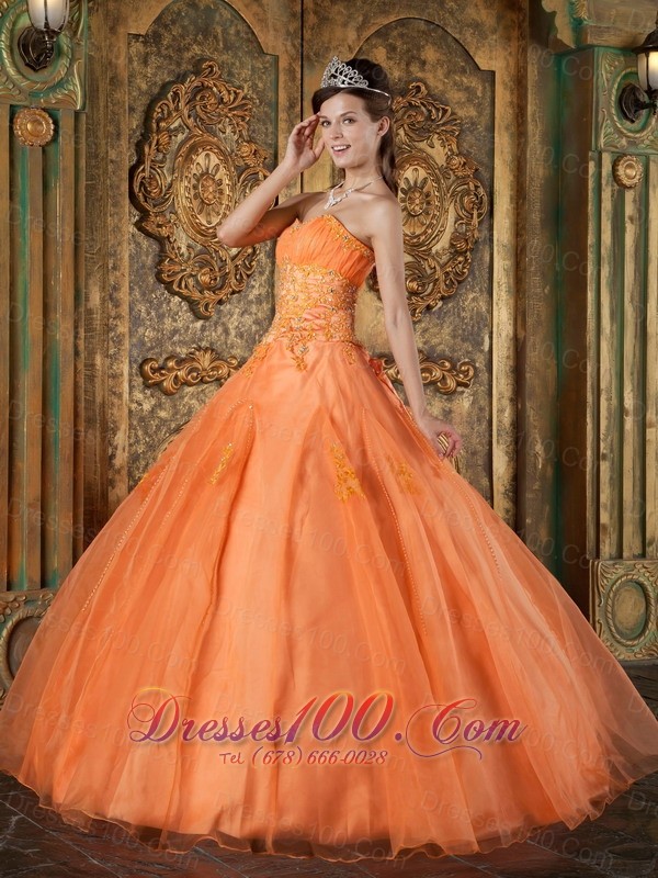Orange Appliques Beading Sweetheart Quinceanera Dress