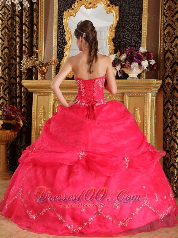 Coral Red Appliques Strapless Sweet 16 Dress Designer