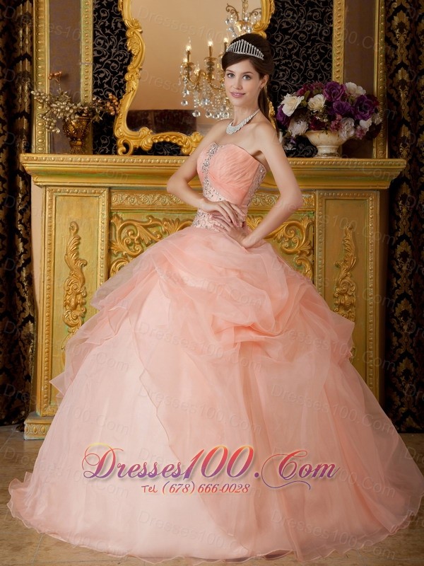 Baby Pink Beading Quinceanera Dress Strapless Floor-length