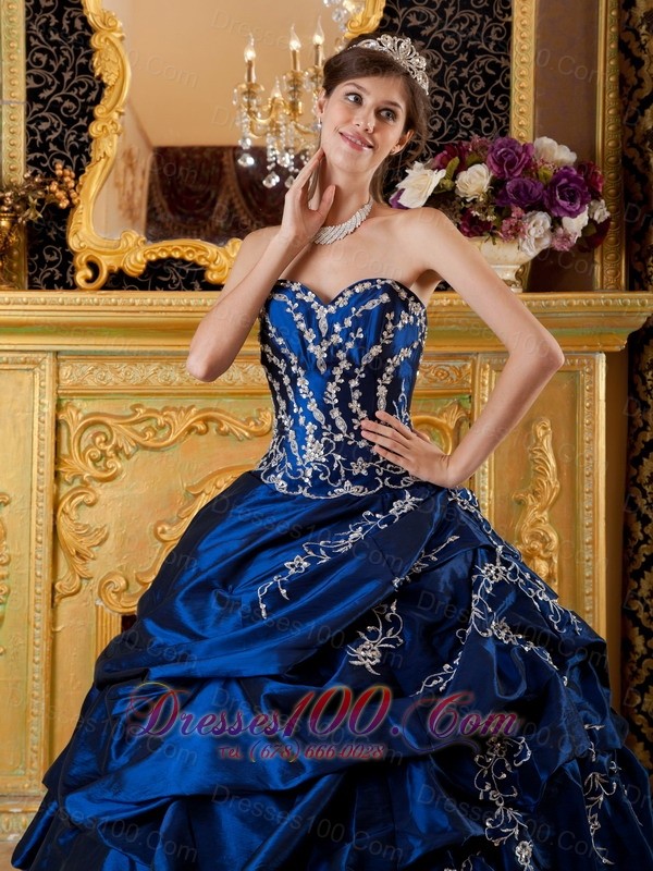 Navy Blue Sweetheart Appliques Floor-length Quinceanera Dress