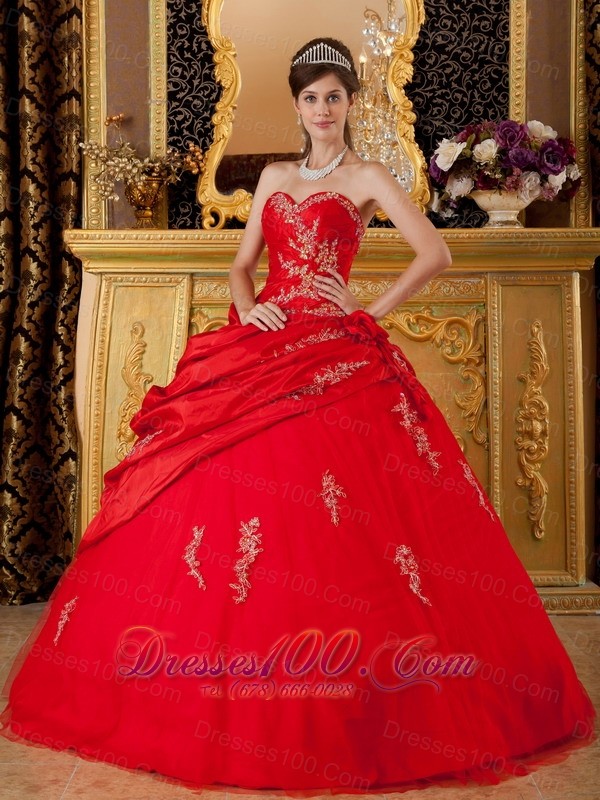 Red Appliques Sweetheart Floor-length Quinceanera Dress