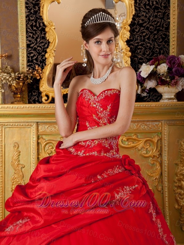 Red Appliques Sweetheart Floor-length Quinceanera Dress