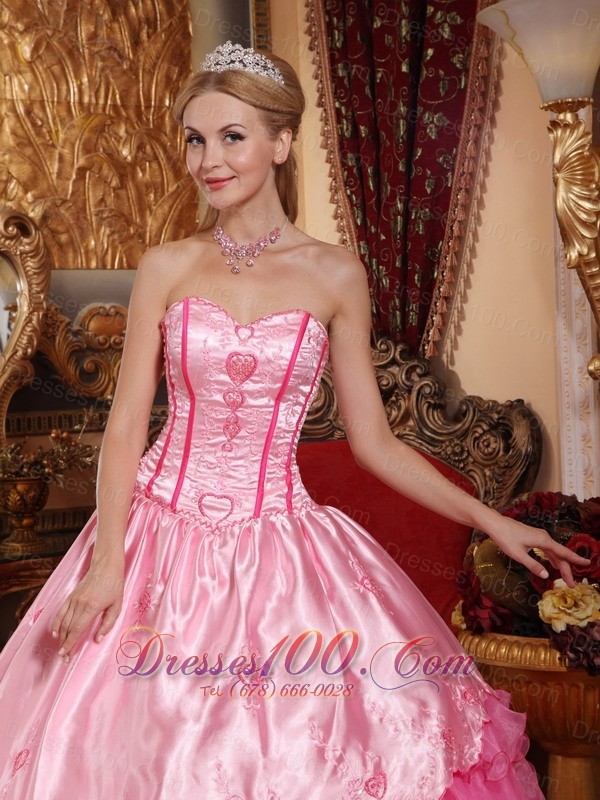 Under 200 Rose Pink Quinceanera Dress Embroidery Layers