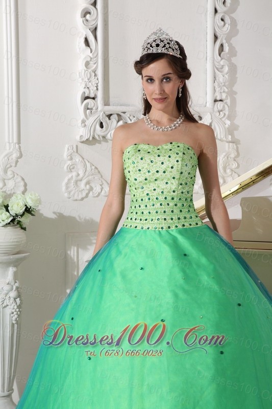 Spring Green Quinceanera Dress Floor-length Beading