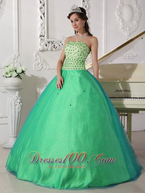 Spring Green Quinceanera Dress Floor-length Beading