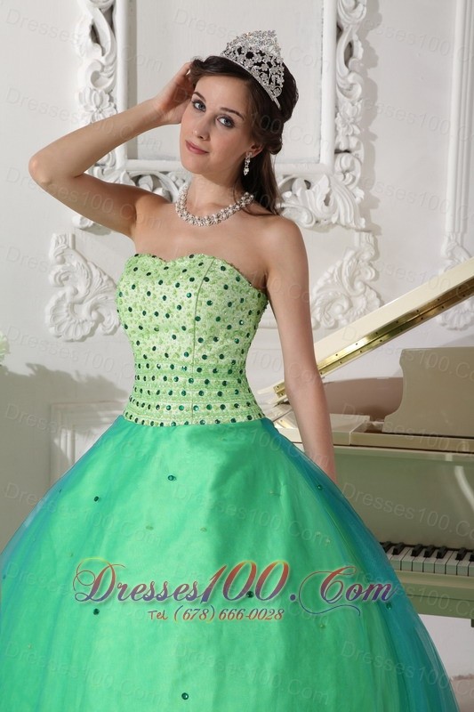 Spring Green Quinceanera Dress Floor-length Beading