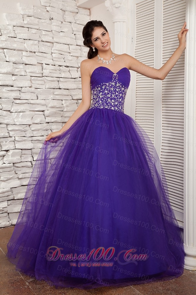 Purple A-line Sweetheart Sweet 16 Dress Floor-length Ruch