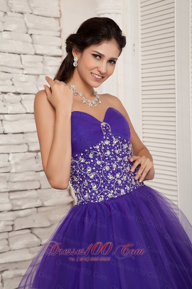 Purple A-line Sweetheart Sweet 16 Dress Floor-length Ruch