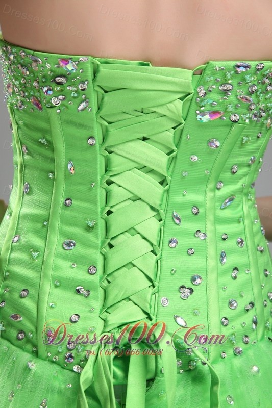 Spring Green Sweet 16 Dress Halter Beading Floor-length