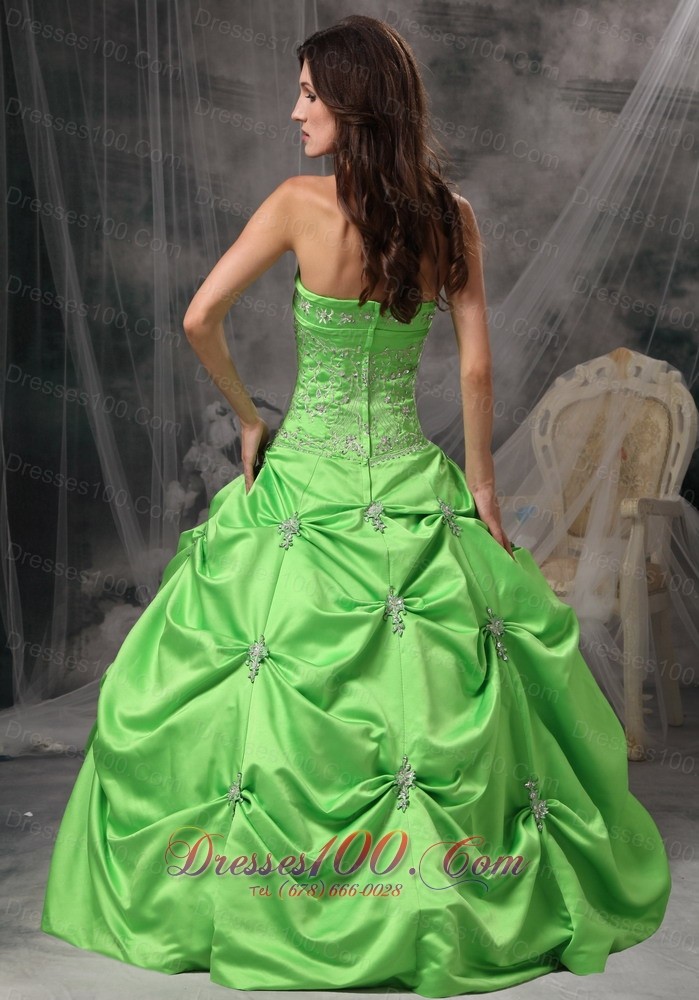 Spring Green Floor-length Taffeta Quinceanea Dress