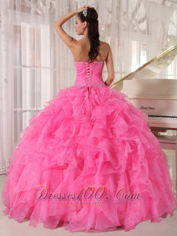 Rose Pink Quinceanera Dress Beading Strapless
