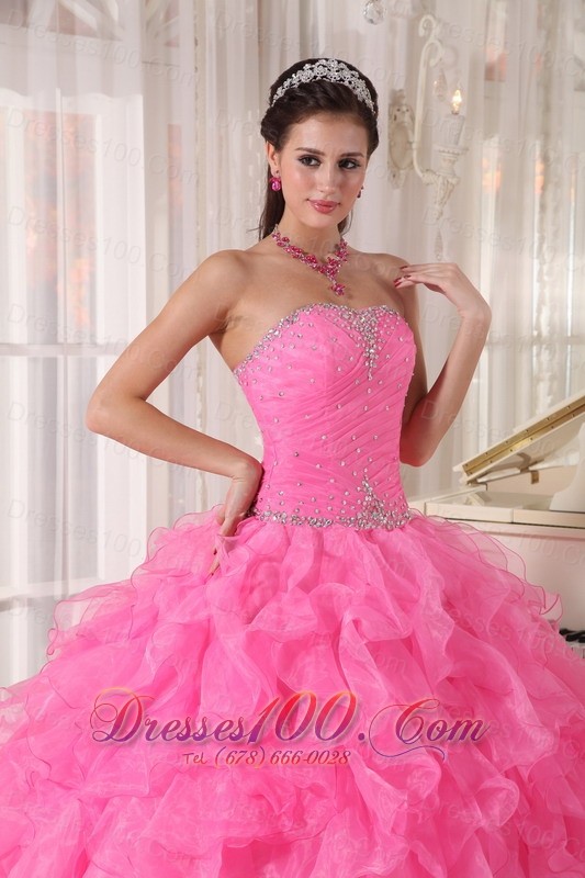 Rose Pink Quinceanera Dress Beading Strapless