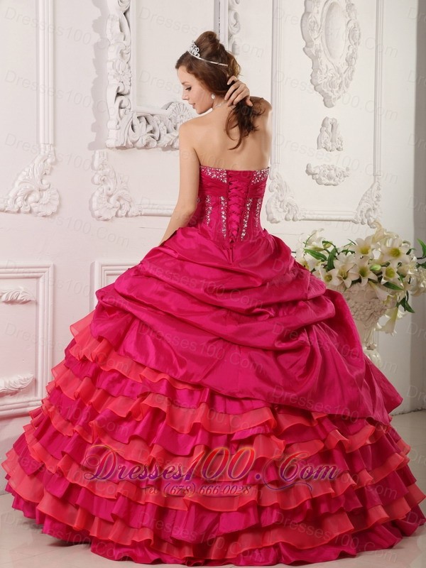 Affordable Red Quinceanera Dress Around 200 Beading Strapless