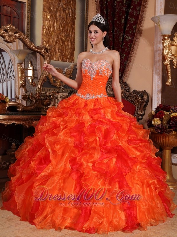 Discount Orange Quinceanera Dress Appliques Beading Ruffles
