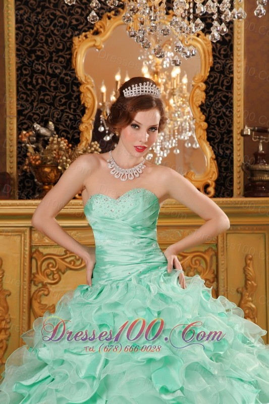 Apple Green Sweetheart Floor-length Quinceanera Dress Ruffles