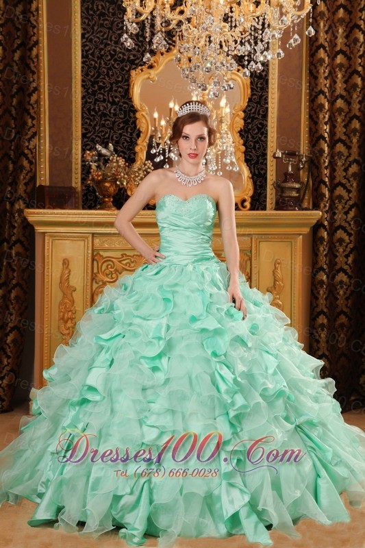 Apple Green Sweetheart Floor-length Quinceanera Dress Ruffles