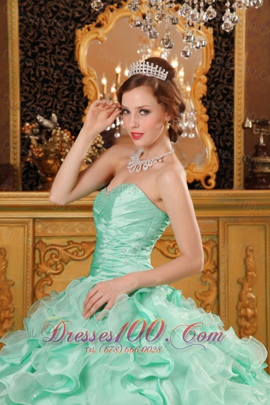 Apple Green Sweetheart Floor-length Quinceanera Dress Ruffles
