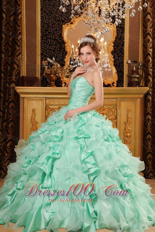 Apple Green Sweetheart Floor-length Quinceanera Dress Ruffles
