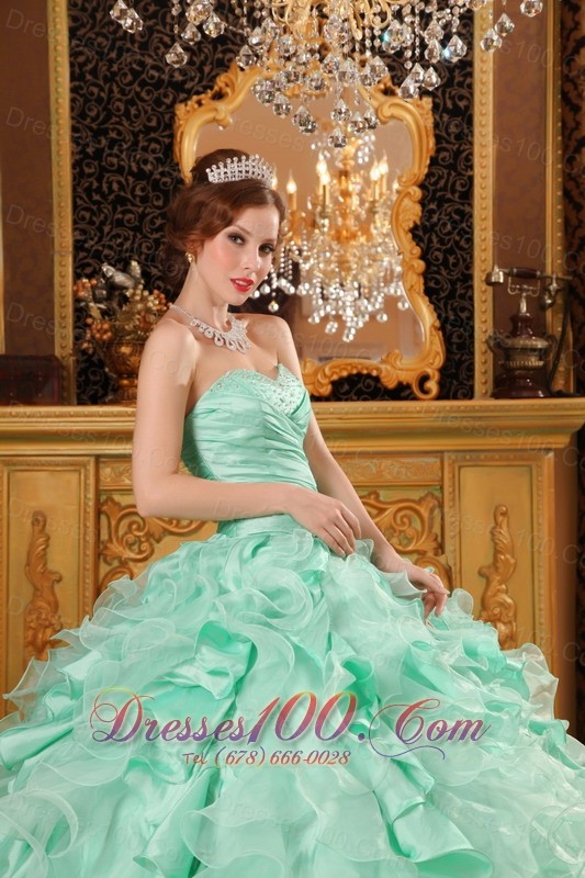 Apple Green Sweetheart Floor-length Quinceanera Dress Ruffles