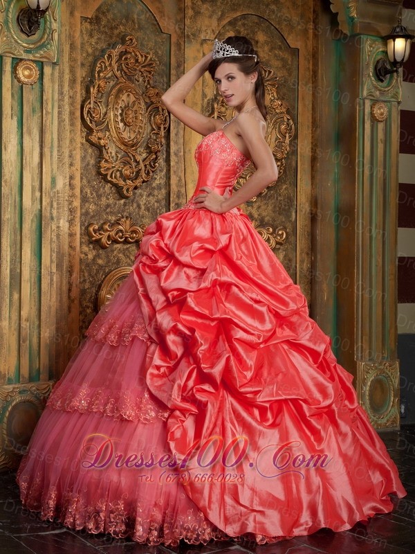 2013 Watermelon Quinceanera Dress Appliques Ball Gown