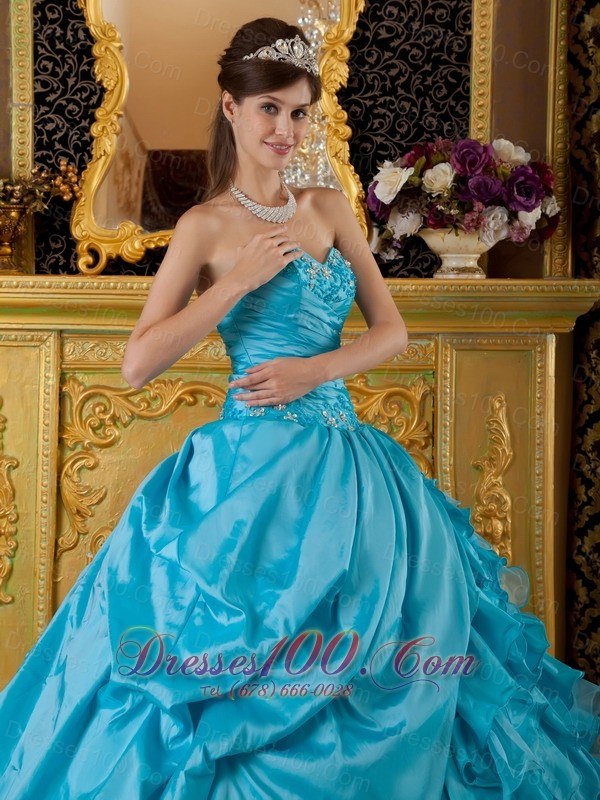 2013 Teal Appliques Beading Quinceanea Dress Sweetheart